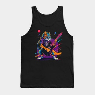 Retrowave Rockstar Cat Tank Top